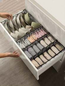 1/3pcs Large Wardrobe Clothes Divider Storage Box, 7-Grid Cabinet Organizer, Washable Drawer-Style Closet Storage Box, Underwear Folding Storage Bag, Sun Protection Travel Essential - Grey - View 4