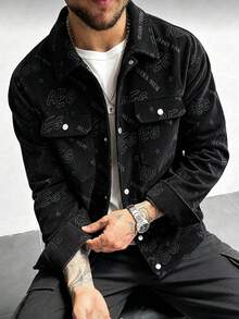 Men's Autumn Outdoor Sports Casual Corduroy Jacket, Minimalist Fashion Jacket - Black - View 1