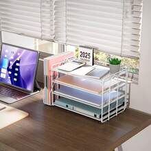 4-Tier Paper Organizer With Magazine Holder |   Sleek Black Desk Organizer For Office Supplies Storage & Desktop File Organization - White - View 7