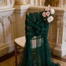 10pcs Wedding Decoration Gauze Ribbons, Chair Back Decoration Bands, Rectangular Mesh Fabric, Rustic Style Photography Props, Elegant Anniversary Dinner, Graduation Party, BBQ Ceremony, Reception Decoration, Christmas Decoration - Dark Green - View 3