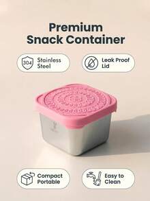 Meoky 3个8盎司不锈钢零食盒，带硅胶盖，防漏小型食品储存盒，可重复使用的金属午餐盒，适用于零食、餐食准备、旅行和野餐 - 粉紅色*3件套 - 查看 3