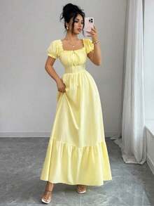 Women Short Dresses - Yellow - View 9