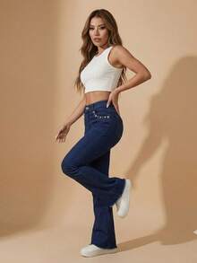 pthirillo Women Jeans - 水鑽及珍珠口袋花卉三件套 - 查看 8