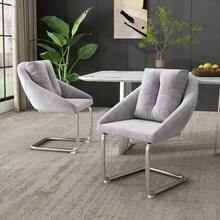 Dining Chair Set Grey Velvet 4 Pieces - Modern Rotating Chair - 灰色 - 查看 3