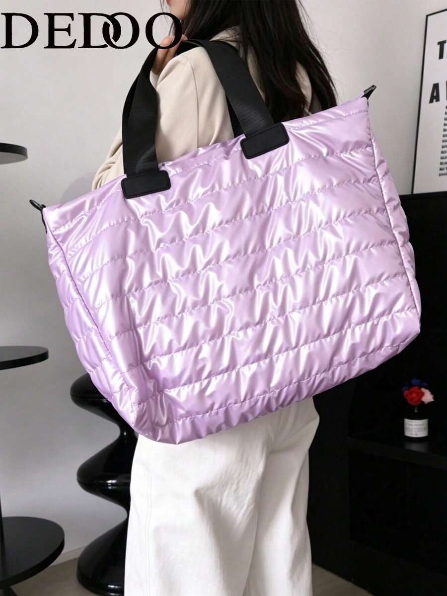 Dedoo 大容量學生後背包，適合大學校園，女款絎縫托特包，寬織帶手柄，輕量可擴展多隔層