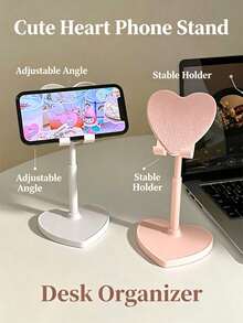 1pc Heart-Shaped Phone Stand, Adjustable & Extendable Multi-Function Phone Holder, Suitable For Desk, Perfect For Watching Movies/Live Streams Lazily In Dorm, Women's Gift, Plastic Material, Phone Accessory, Office Desk Accessory, Phone Stand - Stand - View 7