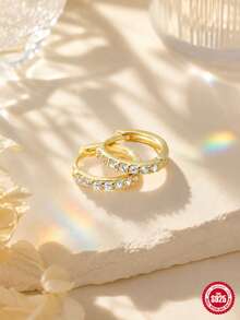AnlaScheer 1pc Exquisite Fashion S925 Sterling Silver 18K Gold Plated Moissanite Classic Hoop Earrings, Women Girls Daily Wear, Mother's Day Wedding Party Gift - Gold - View 5