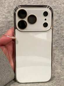 Luxury Electroplated Glossy Phone Case Compatible With Iphone 17 Pro Max 16 15 14 13 12 11 Pro Max, Minimalist Solid Color Textured Lens Protection Shockproof Cushion Hard Shell Back Cover - White - View 3