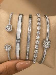 ZCNC New 5pcs/1pc Versatile Minimalist Fashion Elegant Luxury Starry Glittering Bracelet For Women, High-End Stainless Steel - Silver 3 - View 8