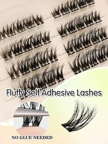 Waloshow Customized High-End Natural Long False Eyelashes, Soft C/D Curl Self-Adhesive Cluster Fluffy Eyelash Set, Eyelash Length 11-13mm, DIY Eyelash Extension, Lightweight And Fit, Glue-Free Eyelash Extension - C - View 3