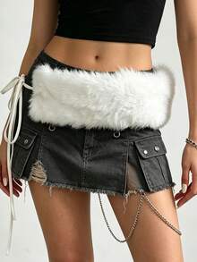 1pc BOHO Women's Waist Belt, White Belts, Fur Belts, Western Belts, Belts Y2K, Cowgirl Belt, Autumn/Winter Vintage Warm Fur Knotted Waist Rope, Match With Skirts, Shirts, Sweaters, Party, Holiday Gift, Birthday Gift, Daily Commute, Halloween, New Year, Fall Accessories Women - White - View 2