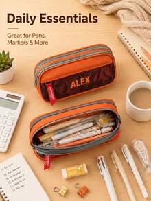 Personalized Double Layer Pencil Case, Customizable Text Stationery Storage Bag, With Name, Large Capacity Pencil Box, Suitable For School And Office - Multicolor - View 7