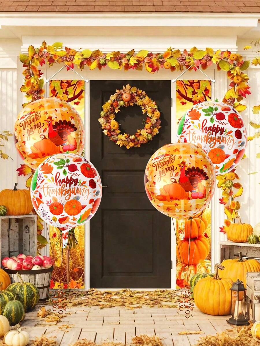 2/4pcs 22-Inch Thanksgiving 4D Foil Balloons, Including 22-Inch Thanksgiving Maple Leaf Pumpkin Balloons And Thanksgiving Turkey Balloons, Suitable For Thanksgiving Decoration, Harvest Festival, Pumpkin Theme Party, Halloween, Autumn Harvest Thanksgiving, Autumn Birthday, Dinner Party Decoration - Multicolor - View 1