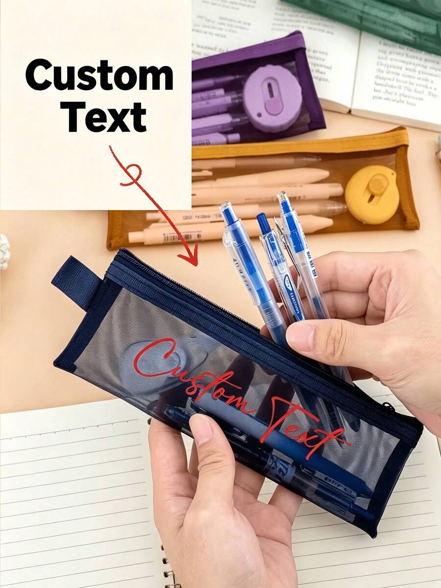 Personalized Name Pencil Case, Customized Breathable Nylon Mesh Storage Bag Mini Portable, Transparent Pencil Case For Back To School Season Teachers And Students, Multiple Colors Available, Back To School Gift - Multicolor - View 1