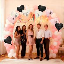 Pink, Black & Cream Heart Foil Balloon Set, Coquette-Style Bow Accent Party Balloons, For Celebrations & Events, 12 Pack - View 3