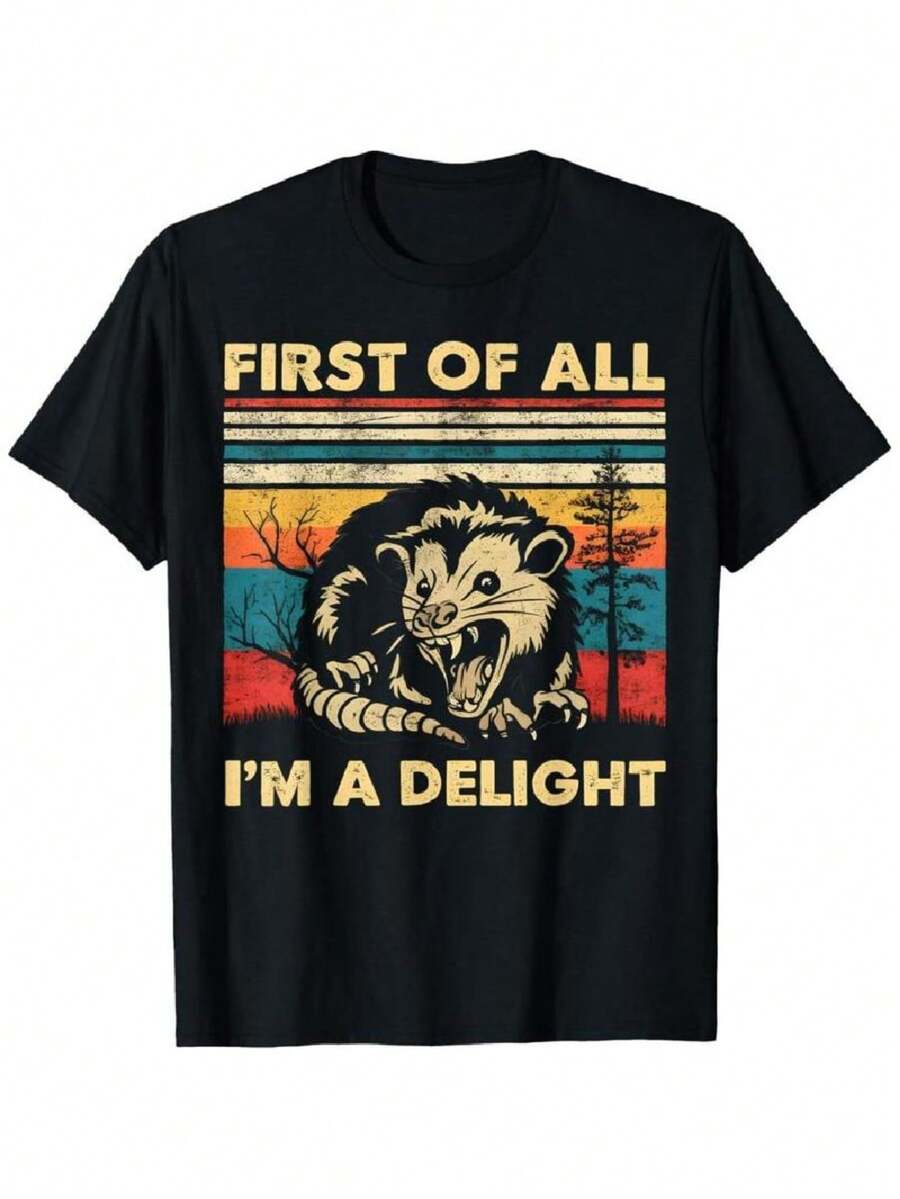 Men's T-Shirt Men's First Of All I'm A Delight Sarcastic Angry Opossum Possum T-Shirt - 黑色 - 查看 1