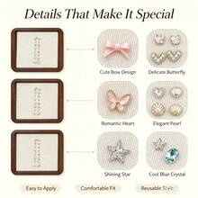 Multi-Style No-Drill Ear Stickers, Self-Adhesive Ear Cartilage Decorative Studs, Reusable Crystal Heart, Bow, Star Fake Earring Stickers, Suitable For Ear Styling, Parties And Daily Wear - Multiple Styles - View 7