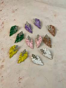 ZR 1 Pair Enamel Leaf Rhinestone Elegant Dangle Earrings, Women's Daily Party Wedding Fashion Jewelry - Enamel Leaf Earrings - View 5