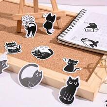 1PC Classic Black Cat Series Boxed Stickers (45pcs/Box) - Creative DIY Handmade Decoration Stickers, Suitable For Envelopes, Journals And Photo Albums - Kitten And Cat Wall Art Decor - A - View 3