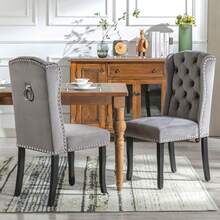 Grey Dining Chairs Set Of 2 With Oak Legs - 灰色 - 查看 3