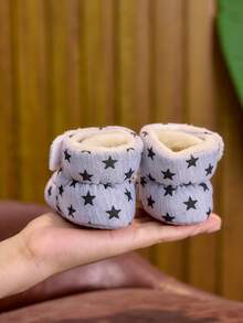 Autumn/Winter Unisex Infant Thermal Lined Boots 0-1 Years Soft Sole Star Design Soft Hook And Loop Infant Walking Shoes Suitable For Indoor Floor - Grey - View 6