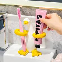 1pc Creative Duck Ceramic Toothbrush Holder, No-Drill Sink Shelf, Bathroom Electric Toothbrush & Toothpaste Storage Rack - A - View 3