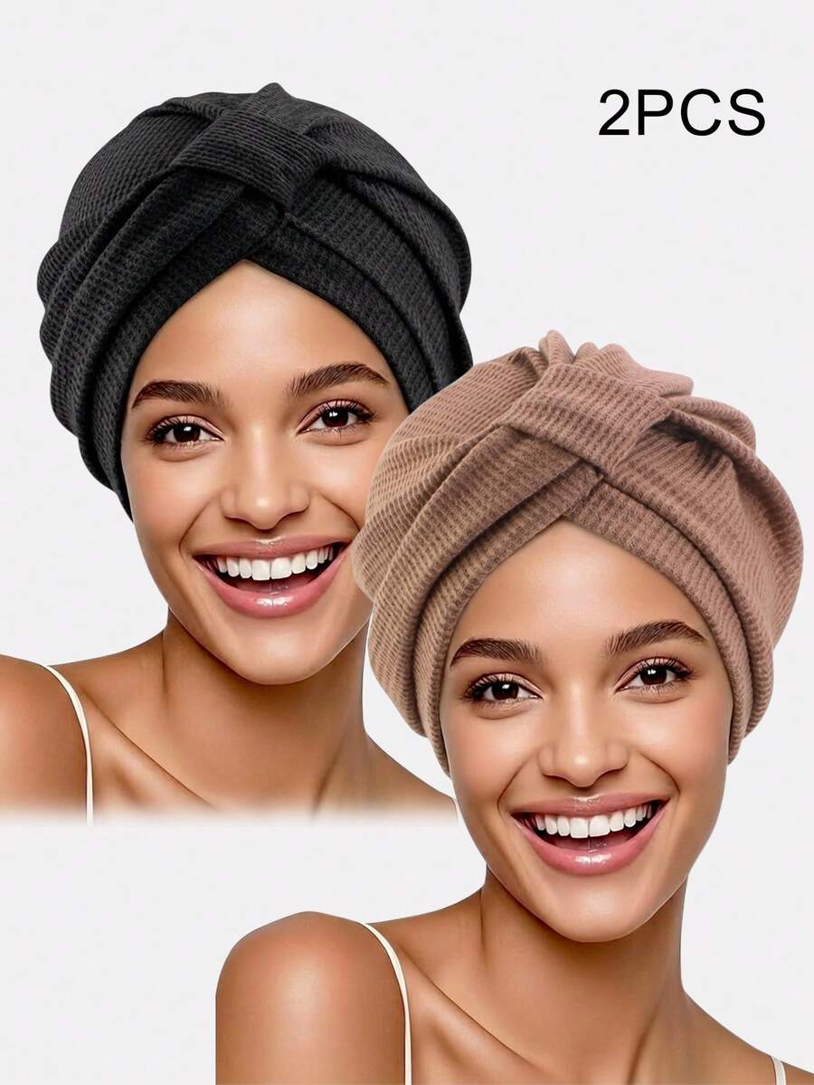 2pcs Women's Thick Pleated Square Headscarf Headwrap Arabic Hat Suitable For Daily Use