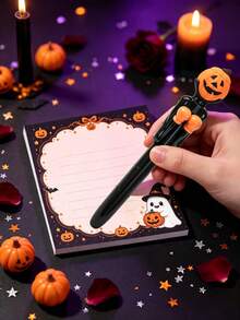 1 Set Halloween Pumpkin Theme Boxing Pen With Ghost Print Sticky Notes, Holiday Stationery Set, Suitable For Halloween Desk Decoration, Holiday Souvenirs And Party Favors - Multicolor - View 7