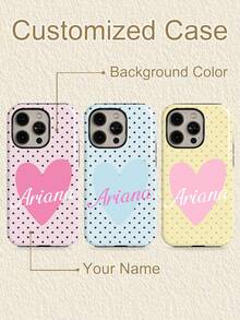 1pc Customized Minimalist Polka Dot Name Letter Phone Case, 2-In-1 Glossy Film Full Coverage Hard Shell Protective Cover For IPhone 11/12/13/14/15/16/17 Pro Max - Multicolor - View 1