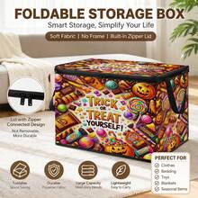1pc Halloween Foldable Storage Box With Lid, Large Capacity Pumpkin Pattern Trick Or Treat Storage Bin, Waterproof Reinforced Handle Organizer, Suitable For Holiday Decor And Party Supplies - View 4