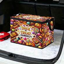 1pc Halloween Foldable Storage Box With Lid, Large Capacity Pumpkin Pattern Trick Or Treat Storage Bin, Waterproof Reinforced Handle Organizer, Suitable For Holiday Decor And Party Supplies - View 5