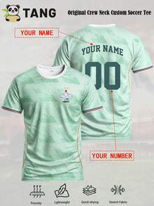 Jersey Sepak Bola Pria Gaya Prancis yang Dapat Disesuaikan & Nama & Nomor Dapat Disesuaikan & Kerah Bulat, Atasan Olahraga Sepak Bola Ringan & Cocok Untuk Pertandingan Sepak Bola, Latihan, Pakaian Sehari-hari, dan Hadiah - Mint Green - View 2