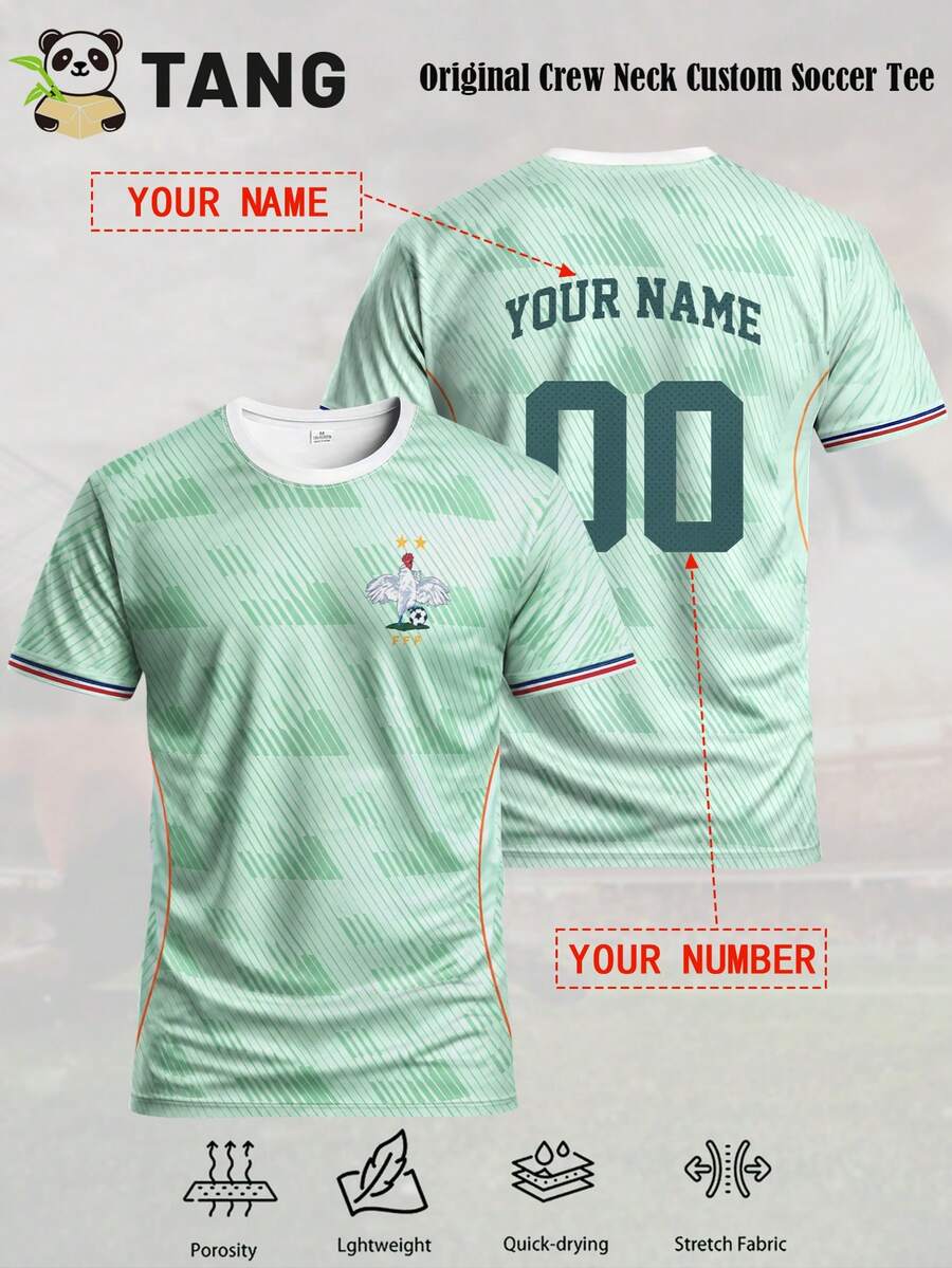 Jersey Sepak Bola Pria Gaya Prancis yang Dapat Disesuaikan & Nama & Nomor Dapat Disesuaikan & Kerah Bulat, Atasan Olahraga Sepak Bola Ringan & Cocok Untuk Pertandingan Sepak Bola, Latihan, Pakaian Sehari-hari, dan Hadiah