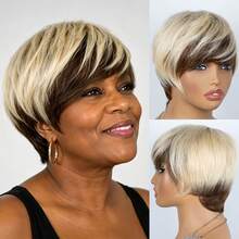 AMECIRE Pixie Cut Wig Human Hair Wig Women's Short-Hair Wig Human Affordable Wear & Go Wigs Straight-Hair Wig With Bangs Elastic Mesh Cap Suitable For Everyday Wear - S4/613 - View 7