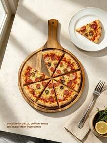 1pc Wood Pizza, Wooden Tray With Handle, Platter, Pizza Charcuterie Serving Platter, Home Essentials Practical Home Accessories, Multi‑Purpose Kitchen Decor Tray For Picnic Party, Essential Chopping Boards For Halloween And Christmas - View 2