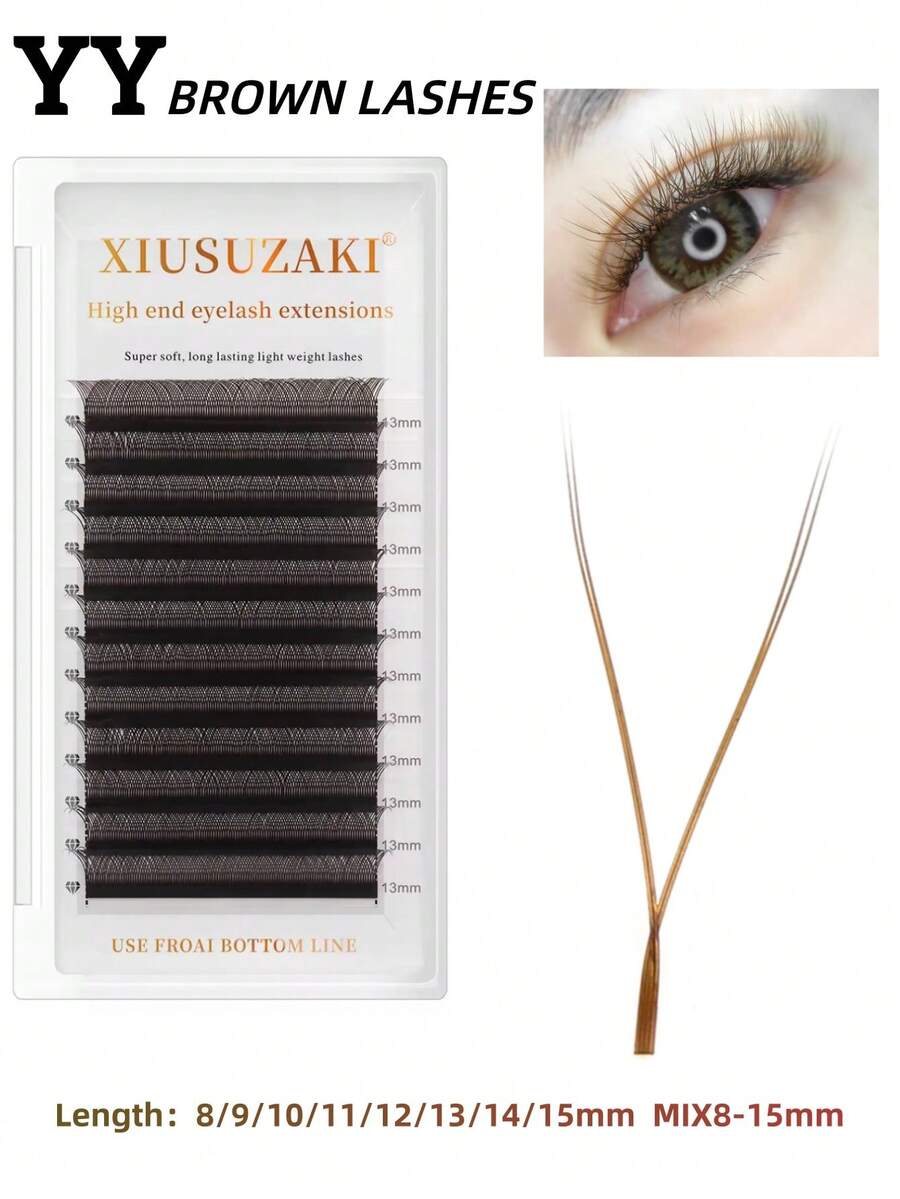 XIUSUZAKI 12Rows Brown Lashes YY Fairy Eyelashes Extension D Curl Pre-Made Eyelash Cluster Natural Look Individual Lashes Elongated Winged Lashes Suitable For Professional Eyelash Cluster Travel, Gifts, Parties, Cosplay - D - View 1