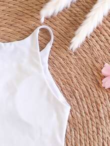 Women's Solid Color One-Piece Swimsuit And Skirt, Suitable For Beach Vacation, Pool Party, Beach Party - White - View 6