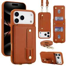 OUKNOEO 時尚人造皮革斜挎手機包，相容 iPhone 18 17e Air 16e 15 14 13 Pro Max Plus S26 S25 Edge S24 Ultra A37 A57 Z Fold 7 6 5 4，附手腕帶與長掛繩 - 棕色 - 查看 6