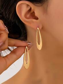 1pc Geometric Hollow Minimalist Women's Teardrop Stud Earrings - Yellow Gold - View 1
