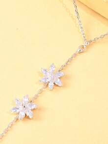1pc New Gentle Style Floral Back Chain Body Chain, Elegant Exquisite Fashion Backless Dress Accessory For Bride Wedding - Silver - View 3