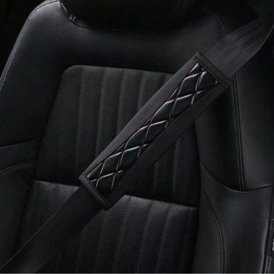 1件 3D刺繡人造皮革汽車安全帶肩墊,舒適減壓設計,柔軟保護套可緩解緊繃不適,實用汽車內飾配件 - 多色 - 查看 1