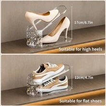 20pcs Adjustable Shoe Slot Storage Rack, Space-Saving Closet Shoe Stacking Rack, Double-Layer Shoe Storage Rack, Suitable For Sneakers, High Heels And Flat Shoes - Clear - View 3