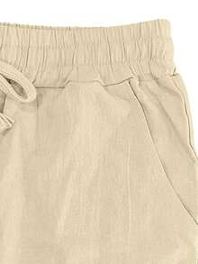 Men's Khaki Linen Woven Loose Casual Pants, Spring/Autumn & Summer, Breathable - Khaki - View 8