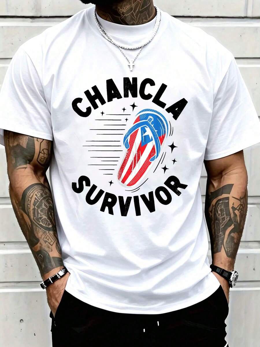 100% Cotton Chancla Survivor Puerto Rican Puerto Rico Funny Spanish Joke T-Shirt Women's Men Graphic Tee - 白色 - 查看 1
