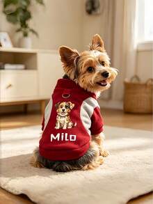 [Customized]Personalized Pet Clothes With Custom Name, Leash Attachment, Cat & Dog Hoodie, Comfortable & Cute, Heat Transfer Printing, Puppy Pattern, Perfect Gift For Dogs! Soft & Comfortable, Warm - Multicolor - View 7