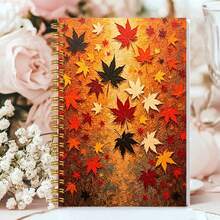1pc A5 Spiral Bound Notebook, Pumpkin Spice Latte Fall Coffee Cup Pattern Journal, Cute Autumn Maple Leaf Print Lined Writing Notebook, Back‑To‑School Daily Planner For Notes & Diary - Autumn - View 10