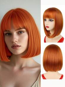 Short Straight Bob Synthetic Wigs Pink Hair Wig With Bangs For Women Cosplay Cute Wig Heat Resistant Fiber Halloween Wear - Multicolor - View 9
