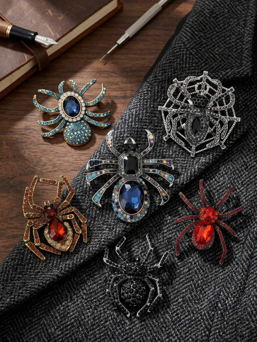 Halloween Rhinestone Spider Brooches For Women Unisex Creativity Animal Pins Party Jewelry Unique Fashion Accessories Friends Gatherings Holiday Gifts