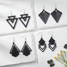 4 Pairs Bohemian Style Black Geometric Wooden Dangle Earrings For Women - Earrings - View 6