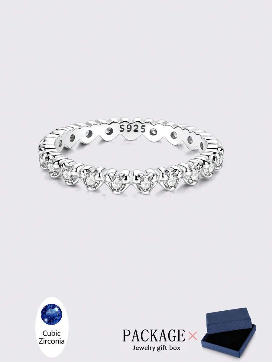 1 Pieces Women Rings Jewelry High Quality Cubic Zirconia Inlay Original 925 Sterling Silver Heart Patchwork Hoop Rings - Silver - View 1